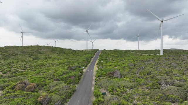Drone Reveal of Cliffs and Ocean at Cape Bridgewater with Wind Turbines