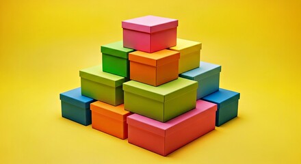 Obraz premium Colorful Cardboard Boxes Stack: Dynamic Packaging & Storage Solution
