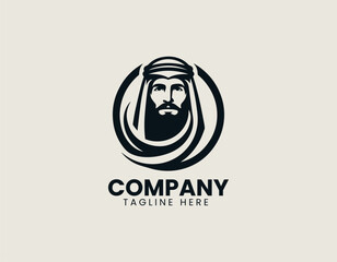 Obraz premium Arabian man silhouette wearing keffiyeh depicted within circular emblem conveying dignified cultural identity