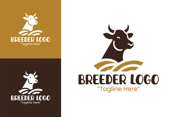 Elegant Cow Breeder Logo with Wheat and Earthy Brown Tones for Agriculture Business