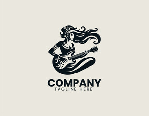 Fototapeta premium Genie playing guitar vector logo design combining magical djinn character and musical instrument in modern badge 
