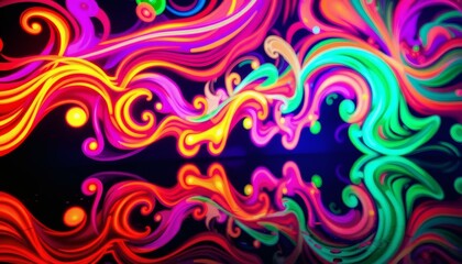 Vibrant Colorful Abstract Swirls with Reflection on Dark Background