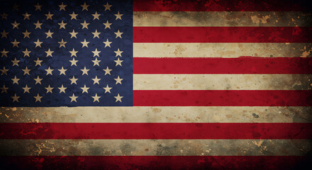 A weathered American flag with faded colors and distressed texture, showing age.