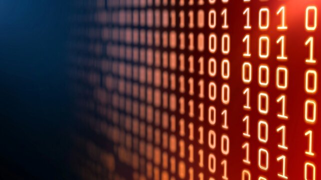 Technical SEO concept. Digital binary code displayed in a vibrant color gradient, representing data processing and technology.