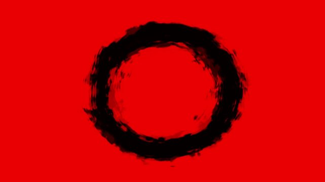 Quick paint strokes. 2D animation. Symbol and sign. Animated video clip. Red and black background.