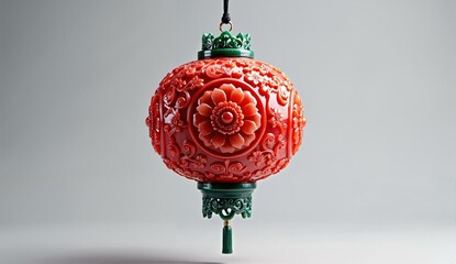 Intricately Carved Red Lantern with Floral Design