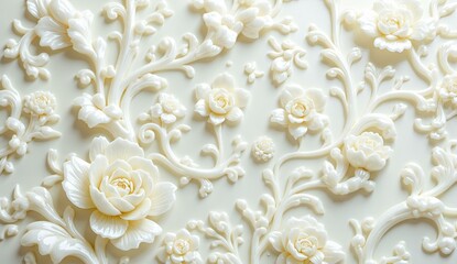 Elegant White Floral Design with Intricate Rose Patterns