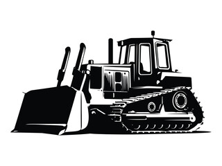 Vintage bulldozer vector with excavator and bulldozer logo on white background