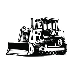 Naklejka premium Vintage bulldozer vector with excavator and bulldozer logo on white background