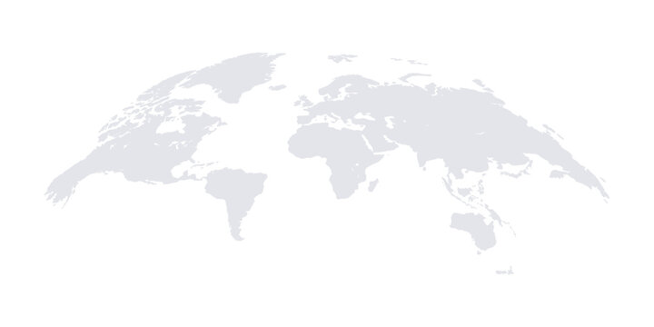 Curved world map grey isolated on white background