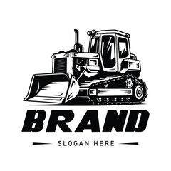 Vintage bulldozer vector with excavator and bulldozer logo on white background