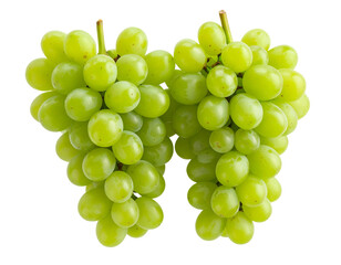 Top View of Green Grapes Cluster with Two Detached Grapes Beside, isolated on transparent background