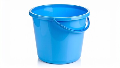 blue plastic bucket on white background