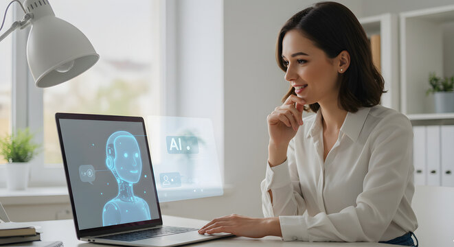 Advanced AI, futuristic robot and human connection. technology interaction.