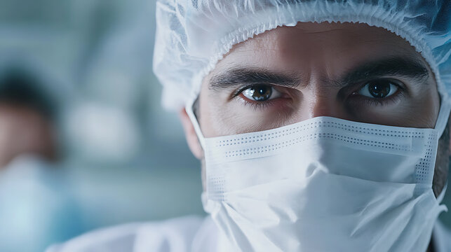 Close-up of a healthcare professional wearing protective gear - Powered by Adobe