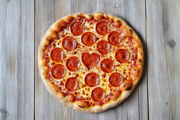 A delicious pepperoni pizza with a heart shape cutout design
