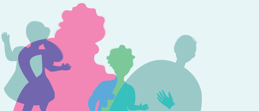 Mother, father and children as a family, color silhouette vector illustration with authentic Family, copy space template for design