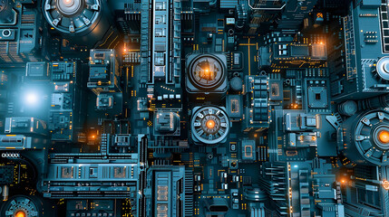 Fototapeta premium Cybernetically automated data center where system