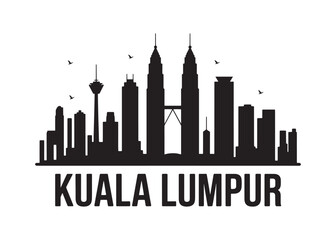 Kuala Lumpur Cityscape Silhouette with Iconic Buildings and Birds in Flight Creates a Sense of Urban Dynamism and Modernity