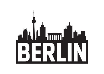 Obraz premium Berlin Skyline Silhouette with Bold Text A Stark Monochrome Illustration of German Architecture and Urban Design