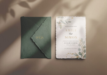 5x7in Handmade Invitation and Torn Envelope Mockup