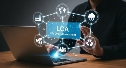Life cycle assessment lca technology on laptop screen