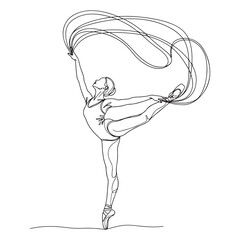 Ballerina Pointe Single Line Drawing Elegant Dance Pose