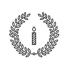 Birthday candle with laurel wreath in outline style
