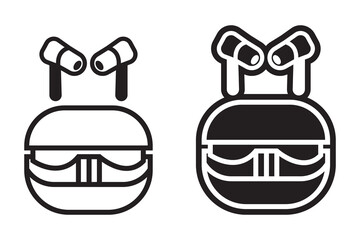 Earpiece, wireless headphone art silhouette vector with line art on white background