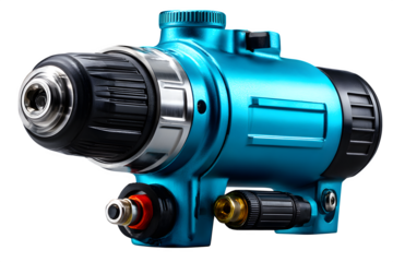 High-power pneumatic impact wrench, shown from side view with metal grip detail and air hose connector, ideal for mechanic themes, transparent to transparent background