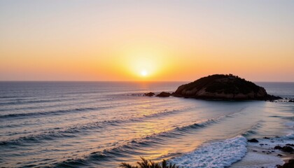 create a captivating ocean view at dusk seascape with a serene evening atmosphere, feature a...