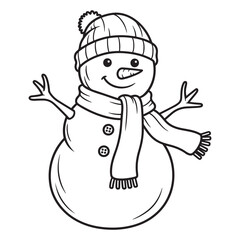 Happy Snowman Winter Cartoon Line Art Illustration