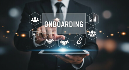 Businessperson using tablet for employee onboarding