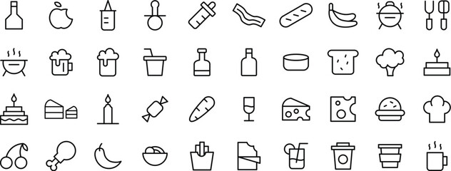 Minimalist Food & Drink Icons set – Snacks, Desserts, Beverages, and Kitchen Elements