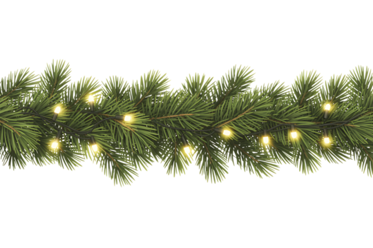 Christmas garland with lights isolated on transparent background