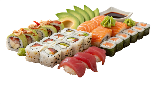  sushi-board- isolated on white background png, ai generated