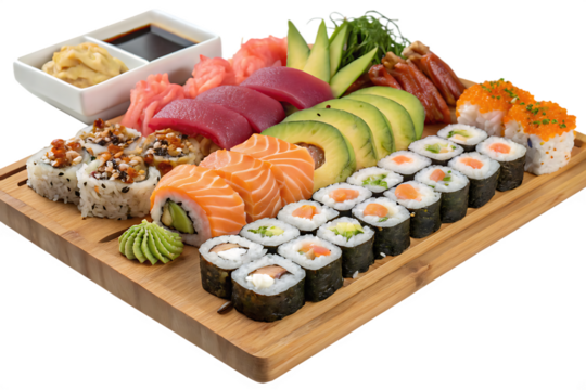  sushi-board- isolated on white background png, ai generated