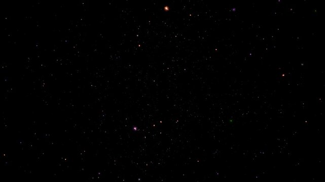 Loop glow flickering multicolored stars particles animation space travel abstract on black background. Space travel through a worm hole time tunnel. Infinite cyber technology vortex spiral flows 