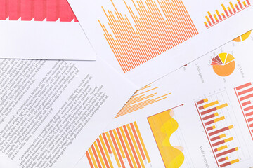Many business documents and graphics as background, closeup