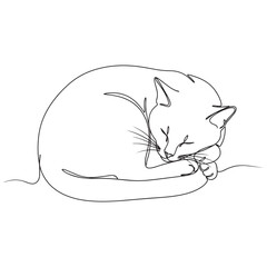 Single Line Drawing Sleeping Cat Curled Up curled cat