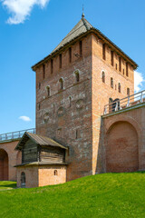 Fototapeta premium The Palace Tower (XV-XVII century) close-up. Territory of the Kremlin of Veliky Novgorod, Russia