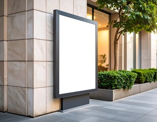 Blank billboard mockup on building wall, perfect for urban advertising design, marketing presentation, and outdoor branding visuals.