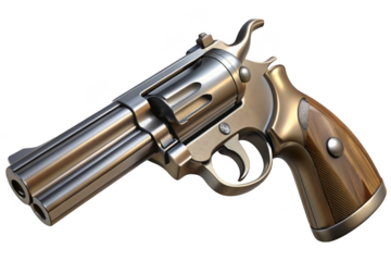 Chrome revolver with wood grip isolated on transparent background