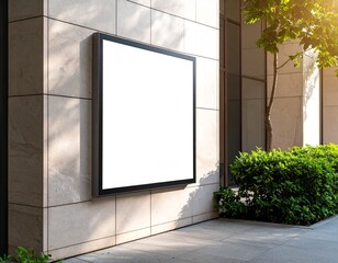 Blank billboard mockup on building wall, perfect for urban advertising design, marketing presentation, and outdoor branding visuals.
