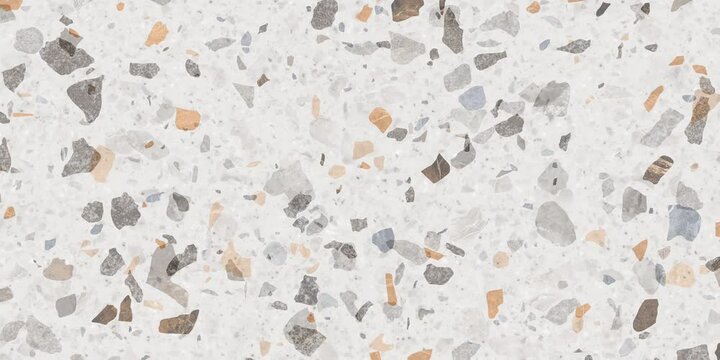 White terrazzo stone texture with multicolor marble chips, ideal for flooring, countertops, modern interiors, kitchen and bathroom surfaces.