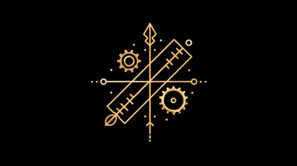 Monoline logo featuring measuring scale, caliper, and gear in perfect symmetry