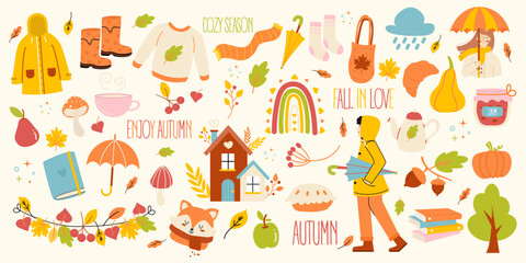 Cozy fall mood clipart set