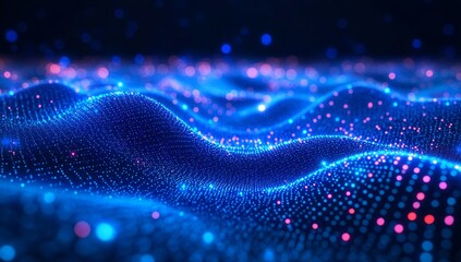 Abstract Blue and Pink Glowing Particle Waves