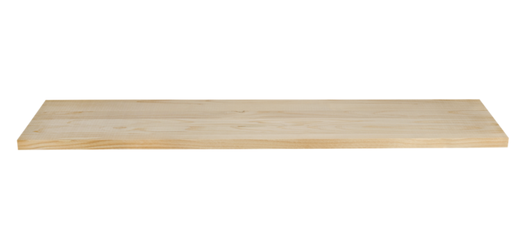 Wooden table top isolated on a transparent background. Full depth of field. PNG.