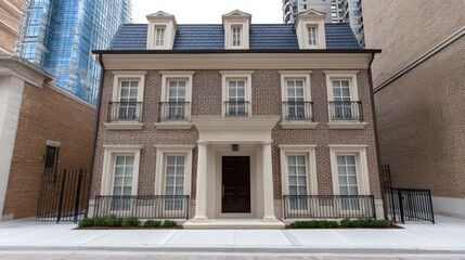 Obraz premium Charming Brick House with Elegant Balcony in Urban Environment